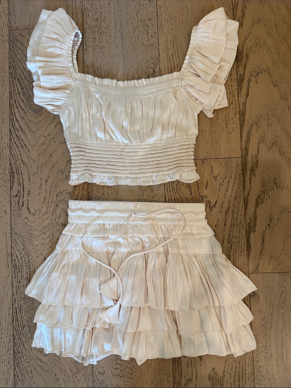 Women’s Cream Ruffle Mini Skirt with Waist Tie - Unbranded